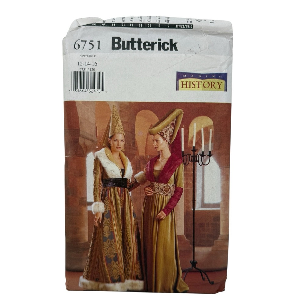 Butterick 6751 Making History Misses' Historical Dress &‎ Headpiece Sizes 12-16